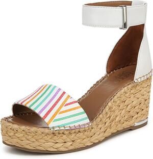 NIB Franco Sarto Womens Clemens Espadrille Wedge Sandal White Rainbow Stripe 7 W